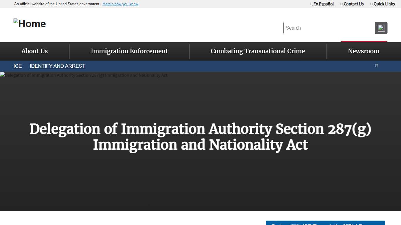 Delegation of Immigration Authority Section 287(g) Immigration and Nationality Act ICE